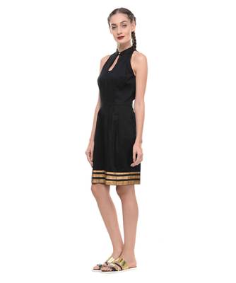 Women's Designer Black Lycra Dress With Printed Hem 3