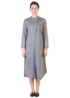 Women's Designer Grey Tunic With Assymetrical Buttoning 1