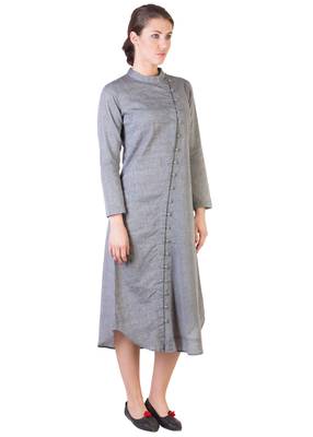 Women's Designer Grey Tunic With Assymetrical Buttoning 3