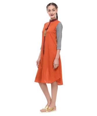 Women's Designer Orange Mangalgiri Dress 3