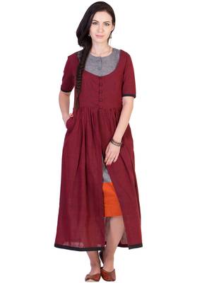 Women's Designer Maroon Mangalgiri Tunic With Grey Inner 1