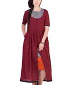 Women's Designer Maroon Mangalgiri Tunic With Grey Inner