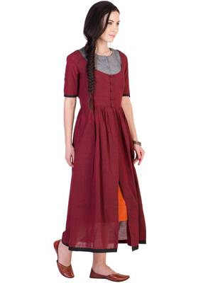 Women's Designer Maroon Mangalgiri Tunic With Grey Inner 3
