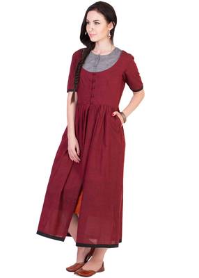 Women's Designer Maroon Mangalgiri Tunic With Grey Inner 4