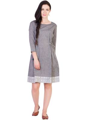 Women's Designer Grey Mangalgiri Tunic With Printed Border 1