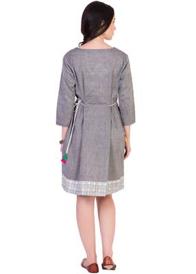 Women's Designer Grey Mangalgiri Tunic With Printed Border 2