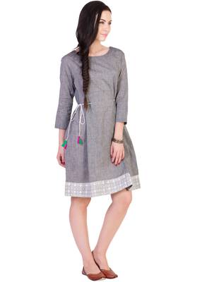 Women's Designer Grey Mangalgiri Tunic With Printed Border 3