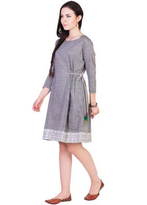 Women's Designer Grey Mangalgiri Tunic With Printed Border 4