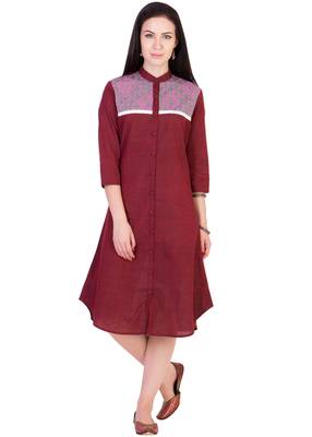 Women's Designer Maroon Mangalgiri Tunic With A Printed Yoke 1