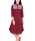 Women's Designer Maroon Mangalgiri Tunic With A Printed Yoke