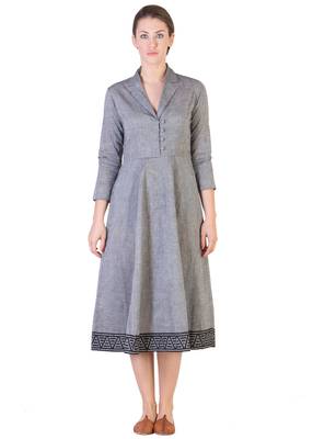 Women's Designer Grey Mangalgiri Dress With Black Border 1