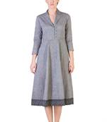 Women's Designer Grey Mangalgiri Dress With Black Border
