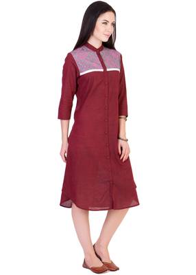 Women's Designer Maroon Mangalgiri Tunic With A Printed Yoke 3