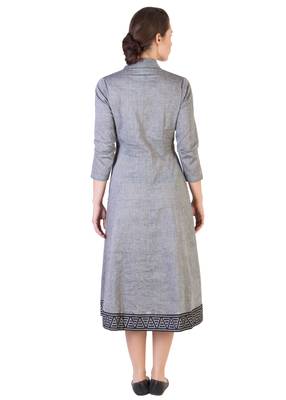 Women's Designer Grey Mangalgiri Dress With Black Border 2