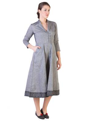 Women's Designer Grey Mangalgiri Dress With Black Border 3