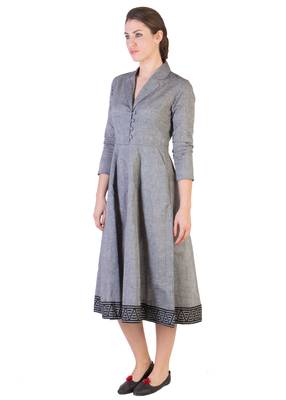 Women's Designer Grey Mangalgiri Dress With Black Border 4
