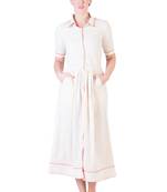 Women's Designer Muslin Gathered Dress With Red Details