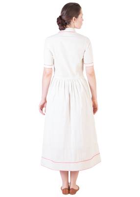 Women's Designer Muslin Gathered Dress With Red Details 2