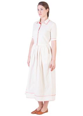 Women's Designer Muslin Gathered Dress With Red Details 4