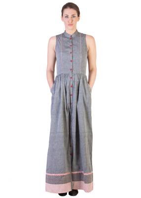 Women's Designer Grey Mangalgiri Maxi With Red Details 1