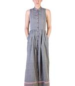Women's Designer Grey Mangalgiri Maxi With Red Details