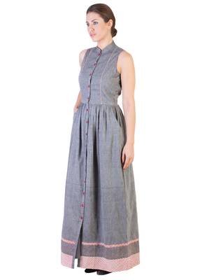 Women's Designer Grey Mangalgiri Maxi With Red Details 3