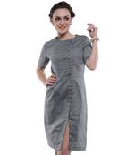 Women's Designer Grey South Cotton Dress With Asymetrical Buttoning