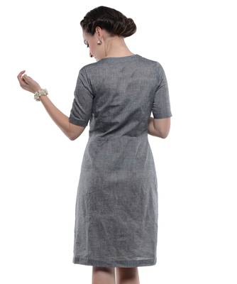 Women's Designer Grey South Cotton Dress With Asymetrical Buttoning 3