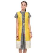 Women's Designer Yellow Cotton Silk Wrap Dress With White Border
