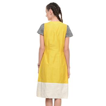 Women's Designer Yellow Cotton Silk Wrap Dress With White Border 3