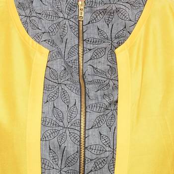 Women's Designer Yellow Cotton Silk Wrap Dress With White Border 4