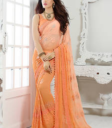 Orange embroidered chiffon saree with blouse