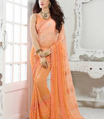 Orange embroidered chiffon saree with blouse
