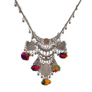 German Silver Pom Pom Banjara Necklace 1