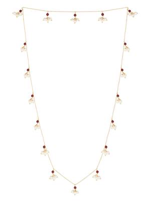 Red Onyx Gemstone Pearl Chain Necklace 1