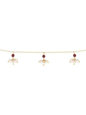 Red Onyx Gemstone Pearl Chain Necklace 2
