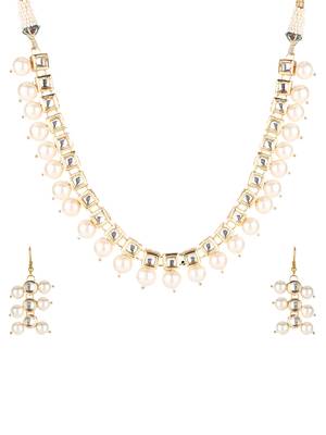Kundan Square And Pearl Necklace Set 1