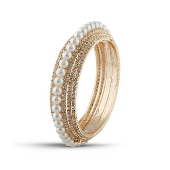 Indian Traditional Ethnic White Pearl & Stone Designer Rose Gold Finishing Bangle 1