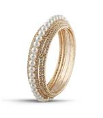 Indian Traditional Ethnic White Pearl & Stone Designer Rose Gold Finishing Bangle