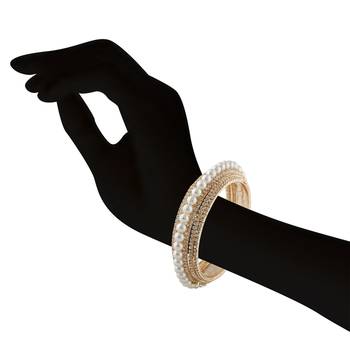 Indian Traditional Ethnic White Pearl & Stone Designer Rose Gold Finishing Bangle 2