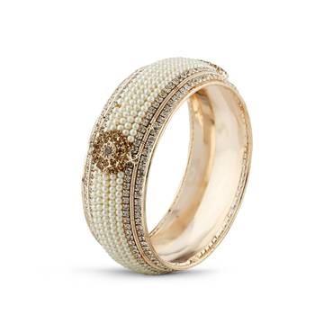 Indian Traditional White Pearl With Lct Stone Rose Gold Finishing Bangle 1