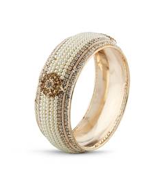 Indian Traditional White Pearl With Lct Stone Rose Gold Finishing Bangle