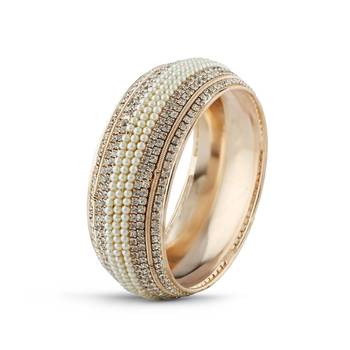 Elegent Design Rose Gold Finish Pearl With Stone Bangle 1