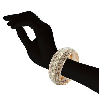 Elegent Design Rose Gold Finish Pearl With Stone Bangle 2