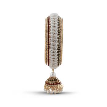 Indian Exclusive Pearl Maroon And Green Stone Rose Gold Finishing Jhumka Bangle 1