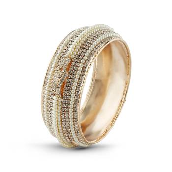 Gracefull Rose Gold Finishing Pearl & Stone Wedding Bangle 1