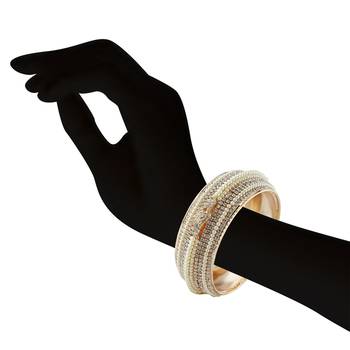 Gracefull Rose Gold Finishing Pearl & Stone Wedding Bangle 2