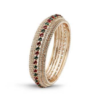 Rose Gold Finishing Indian Jewellery Maroon & Green Stone Bangle 1