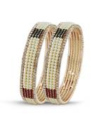 Indian Traditional Maroon & Green Stone Pearl Rose Gold Finishing Bangle