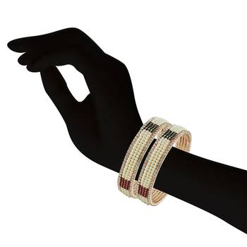 Indian Traditional Maroon & Green Stone Pearl Rose Gold Finishing Bangle 2
